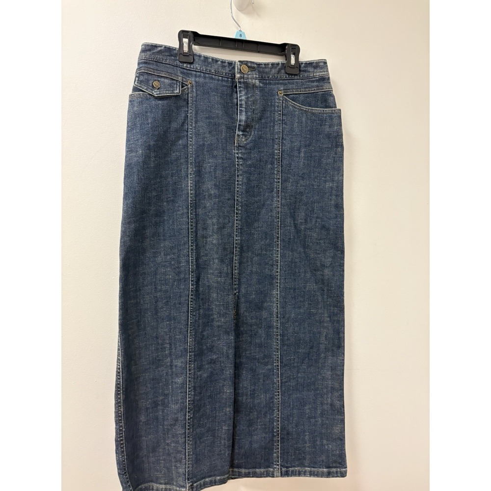 VTG 1990s Eddie Bauer Dark Blue Denim Jean Maxi Skirt Sz 6